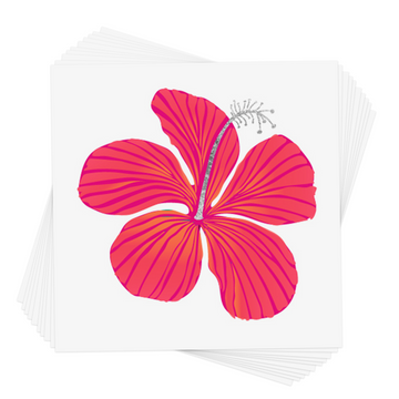 Temporary tattoo of a hot pink hibiscus flower  with metallic silver